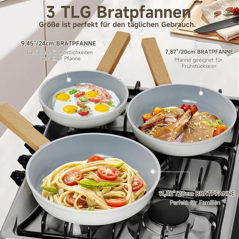 Scheffler 3-teiliges Bratpfannen-Set (20/24/28 cm) – Antihaft-Keramikbeschichtung, Induktionsgeeignet & universell für alle Herdarten