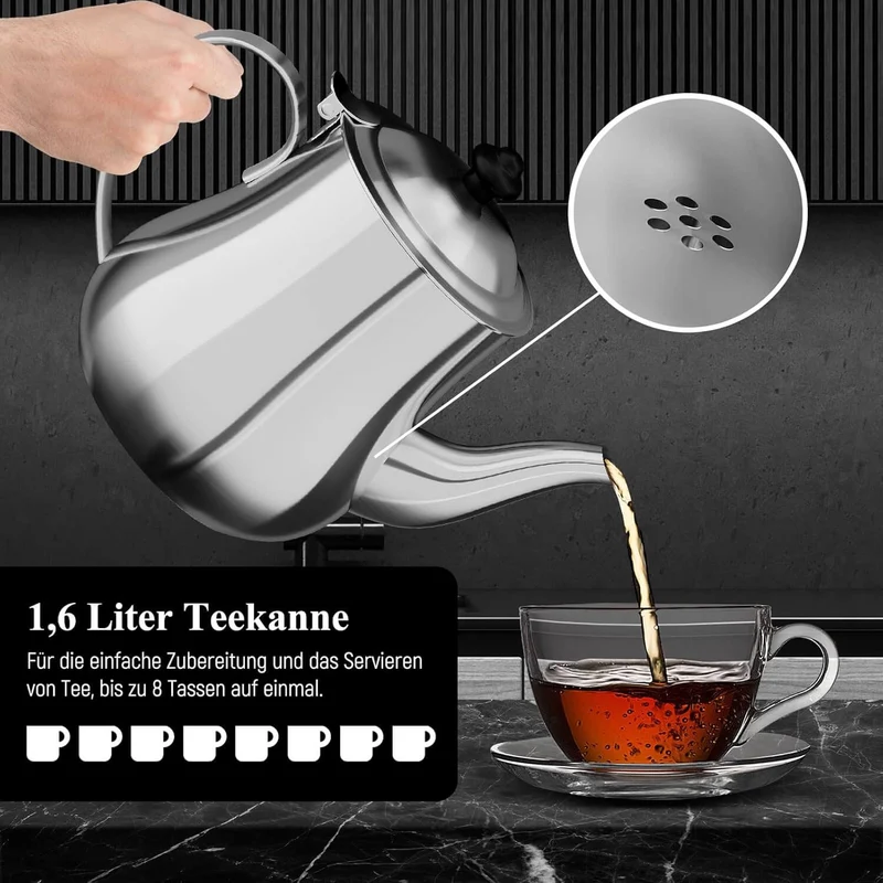 5L +1.6L / 2.5L +1.2L Elektrischer Samoware Edelstahl Teekocher mit 1850W, Warmhaltefunktion & Ablasshahn