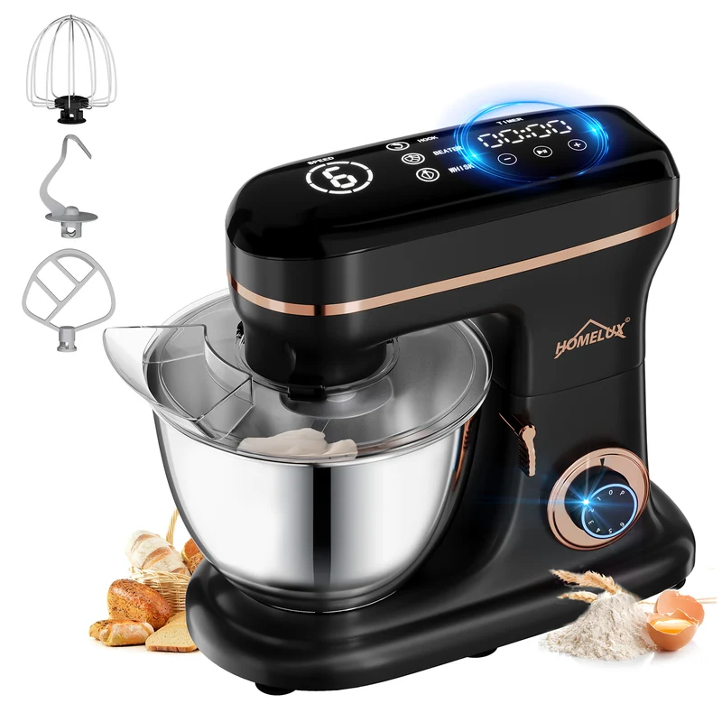 HOMELUX Knetmaschine 8L – 1800W, 6 Geschwindigkeiten, LED-Touchscreen, Edelstahl-Rührschüssel, leise & leistungsstark für Teig & mehr