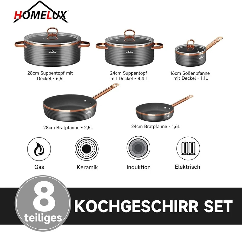 8-tlg Kochtopf Set Topf-Set Induktions Küchenhelfer-Set