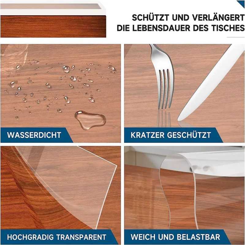 2mm durchsichtige Tischschutzfolie aus PVC - Schutzdecke für Tisch