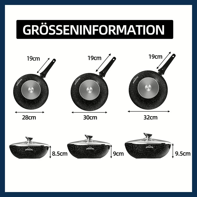 Wokpfanne Induktion Abnehmbarer Griff Deckel 28 30 32 cm Antihaft