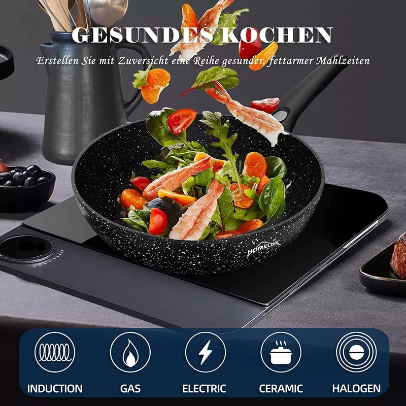 Wokpfanne Induktion Abnehmbarer Griff Deckel 28 30 32 cm Antihaft