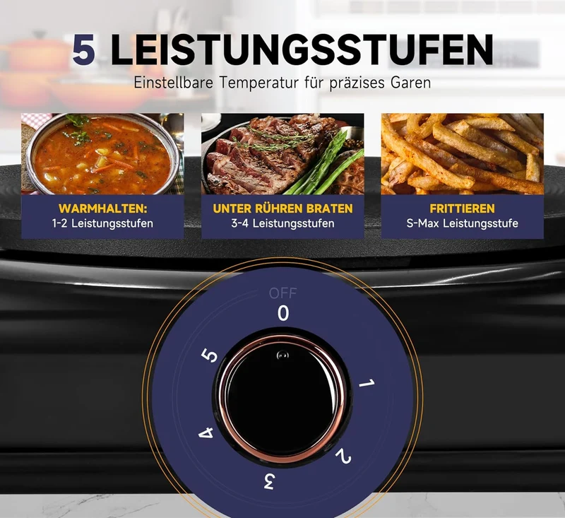 Homelux Kochplatte 1000 / 1500 / 2000 / 2500W Herdplatte, Einzeln Regelbare 5 Heizstufen, Edelstahl Kochfeld für Küche, Büro oder Camping