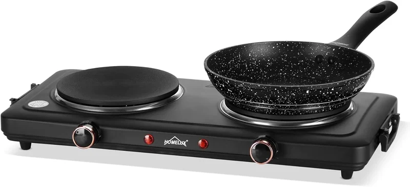 Homelux Kochplatte 1000 / 1500 / 2000 / 2500W Herdplatte, Einzeln Regelbare 5 Heizstufen, Edelstahl Kochfeld für Küche, Büro oder Camping