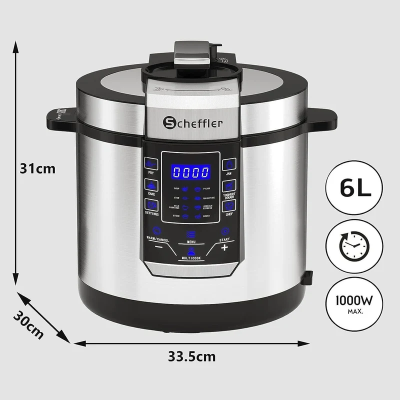 Multikocher 6L 1000W Edelstahl Reiskocher Schnellkochtopf Dampfgarer Reis