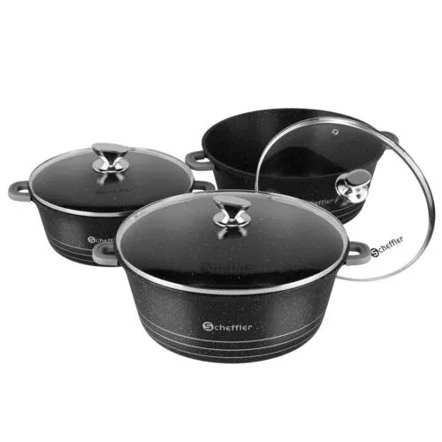 Scheffler Topfset mit Glasdeckel Kochtopf Set Induktions Töpfe Set, 2.2L/24cm,4L/28cm,6L,Töpfe Set, mit Antihaftbeschichtung