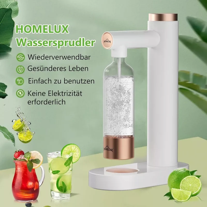 HOMELUX Wassersprudler, Sprudelwasser Maschine Mit 1L PET-Flaschen 316 Edelstahl Flasche Soda Maker