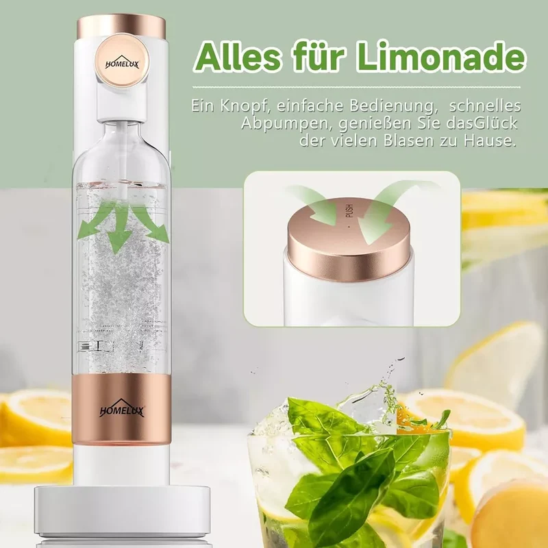 HOMELUX Wassersprudler, Sprudelwasser Maschine Mit 1L PET-Flaschen 316 Edelstahl Flasche Soda Maker