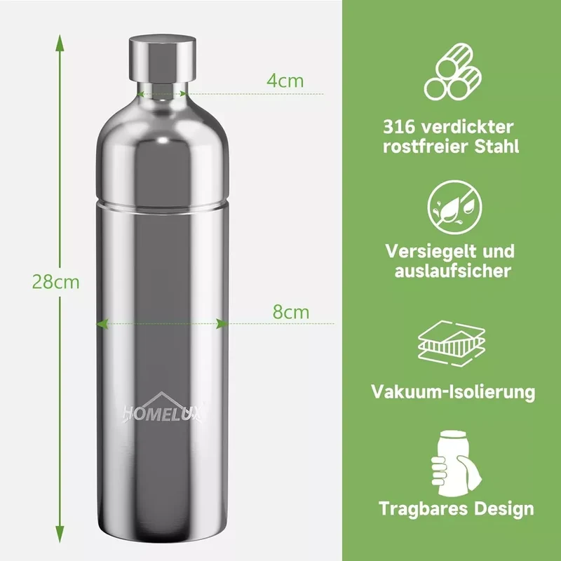 HOMELUX Wassersprudler, Sprudelwasser Maschine Mit 1L PET-Flaschen 316 Edelstahl Flasche Soda Maker