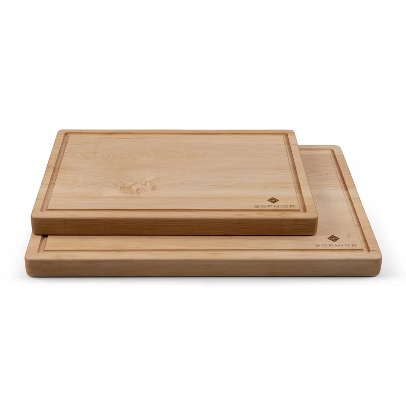 Sophior Schneidebrett-Set Ahornholz - mit Saftrille und Griffen - 42x25x2,5 & 35x25x2,5