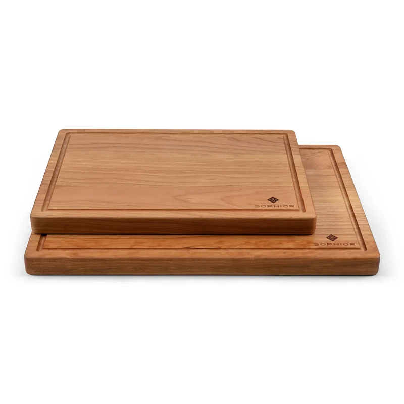 Sophior Schneidebrett-Set Kirschholz - mit Saftrinne und Griffen - 35x25x2,5 & 42x30x2,5cm