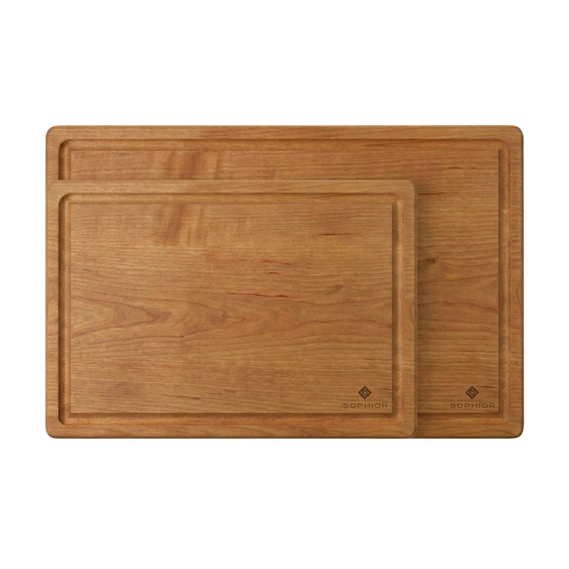 Sophior Schneidebrett-Set Kirschholz - mit Saftrinne und Griffen - 35x25x2,5 & 42x30x2,5cm