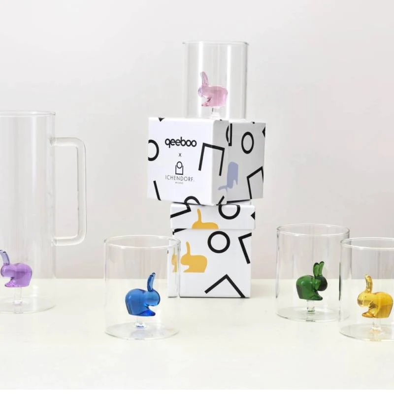Ichendorf Milano x Qeeboo Set 4 Tumbler Coniglio in Vetro Borosilicato