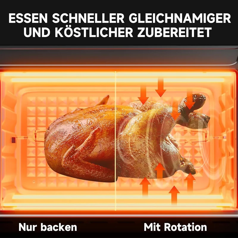 Minibackofen 60L mit Drehspieß Timer Mini Backofen Pizza-Ofen 2000W Mini Ofen
