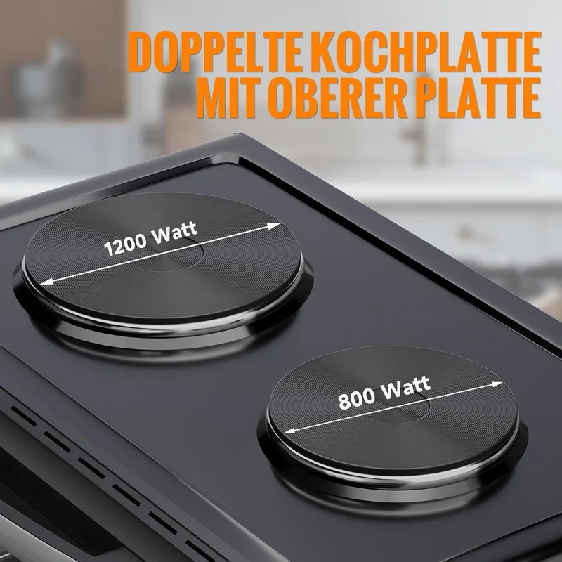 48L Minibackofen mit Kochplatten, Drehspieß, Umluft, 3600W, Pizzaofen, Grill und Ofenfunktion