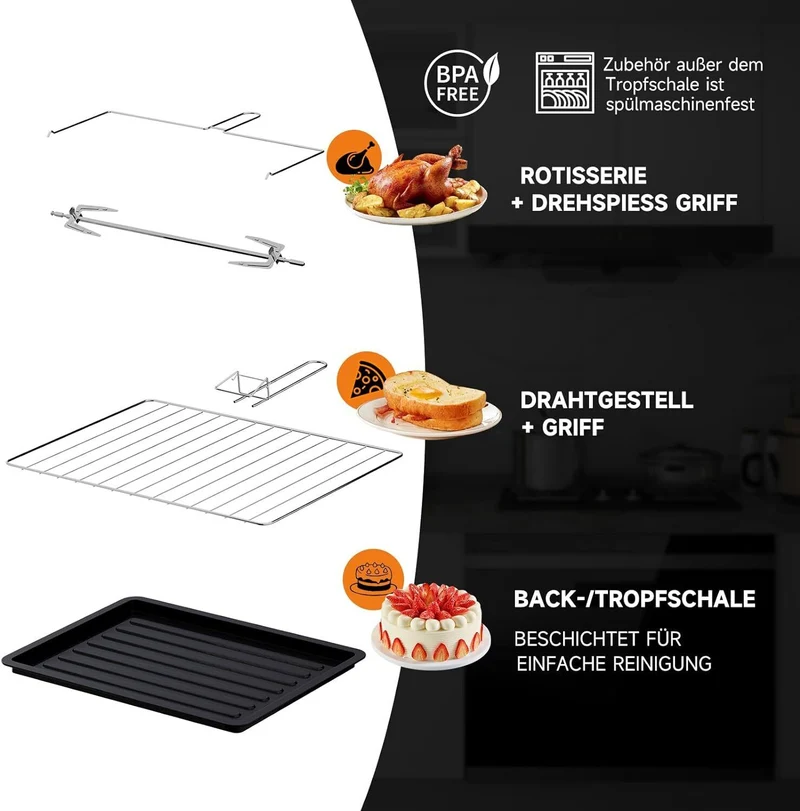 48L Minibackofen mit Kochplatten, Drehspieß, Umluft, 3600W, Pizzaofen, Grill und Ofenfunktion