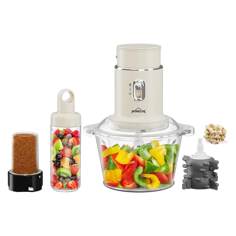 HOMELUX 4-in-1 Küchenallrounder: Zerkleinern, Mixen & Mahlen mit robustem 2L Glasbehälter und 600ml Saftbecher