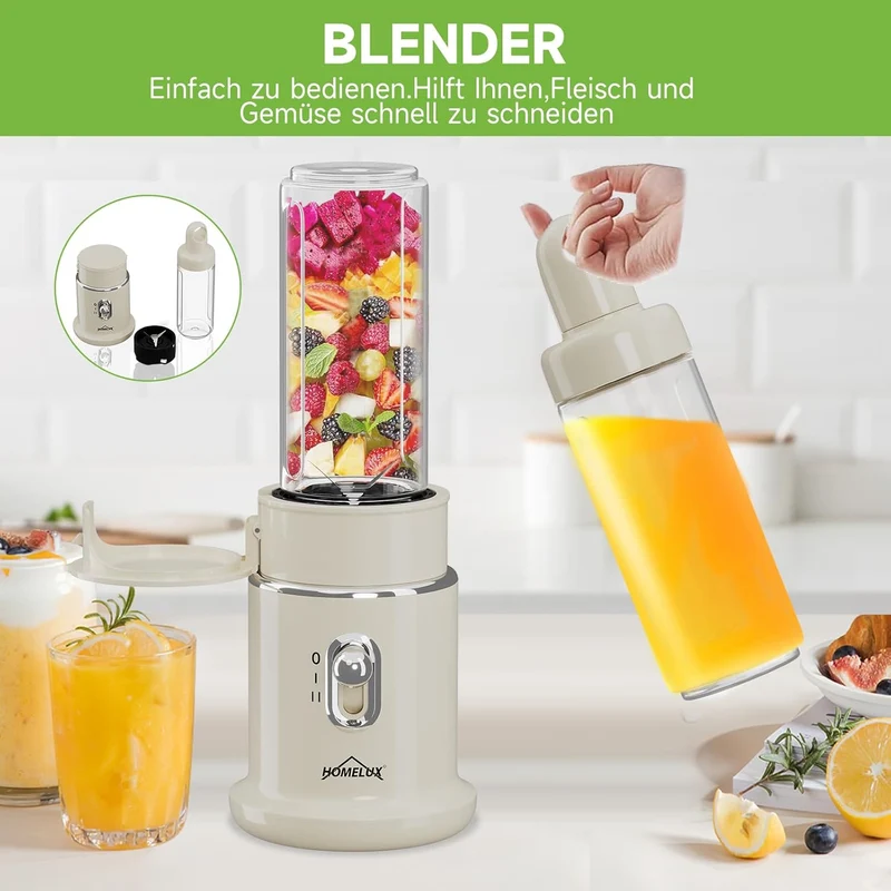 HOMELUX 4-in-1 Küchenallrounder: Zerkleinern, Mixen & Mahlen mit robustem 2L Glasbehälter und 600ml Saftbecher