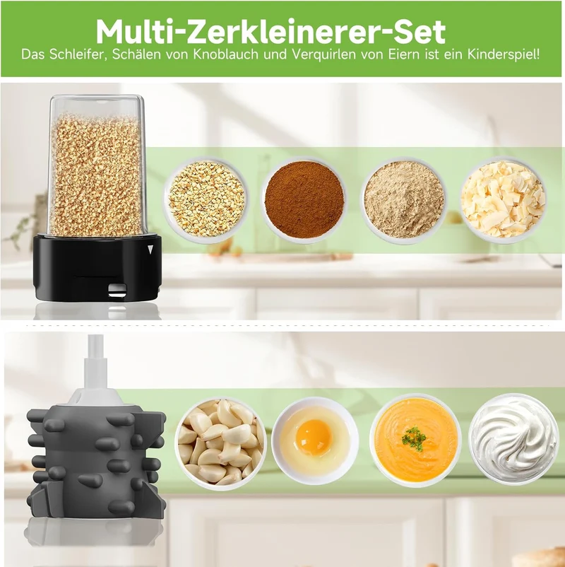 HOMELUX 4-in-1 Küchenallrounder: Zerkleinern, Mixen & Mahlen mit robustem 2L Glasbehälter und 600ml Saftbecher