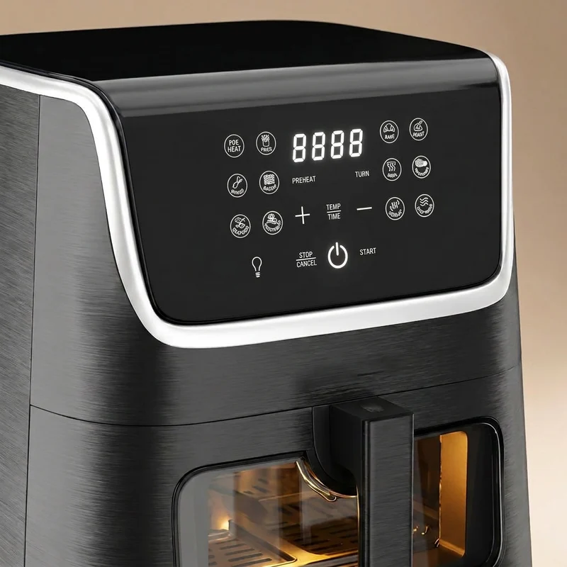 Scheffler Heißluftfritteuse XXL 5.5L Sicherheitsschutz Airfryer mit Sichtfenster, 1800W, 12 Programmen LED-Touchscreen BPA-frei