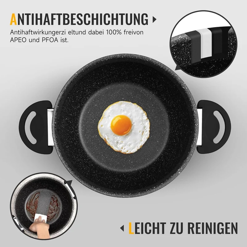 Homelux Kochtöpfe Set, Induktion, Antihaft, Spülmaschine, Glasdeckel, 20cm/4L, 24cm/8L, 28cm/12.5L