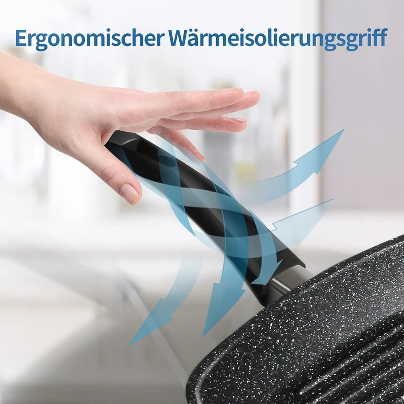 28x28 cm Grillpfanne mit Ausguss, 100% PFOA-frei. Antihaftbeschichtete Steakpfanne aus Aluminiumguss für Gas, Induktion & Elektroherd