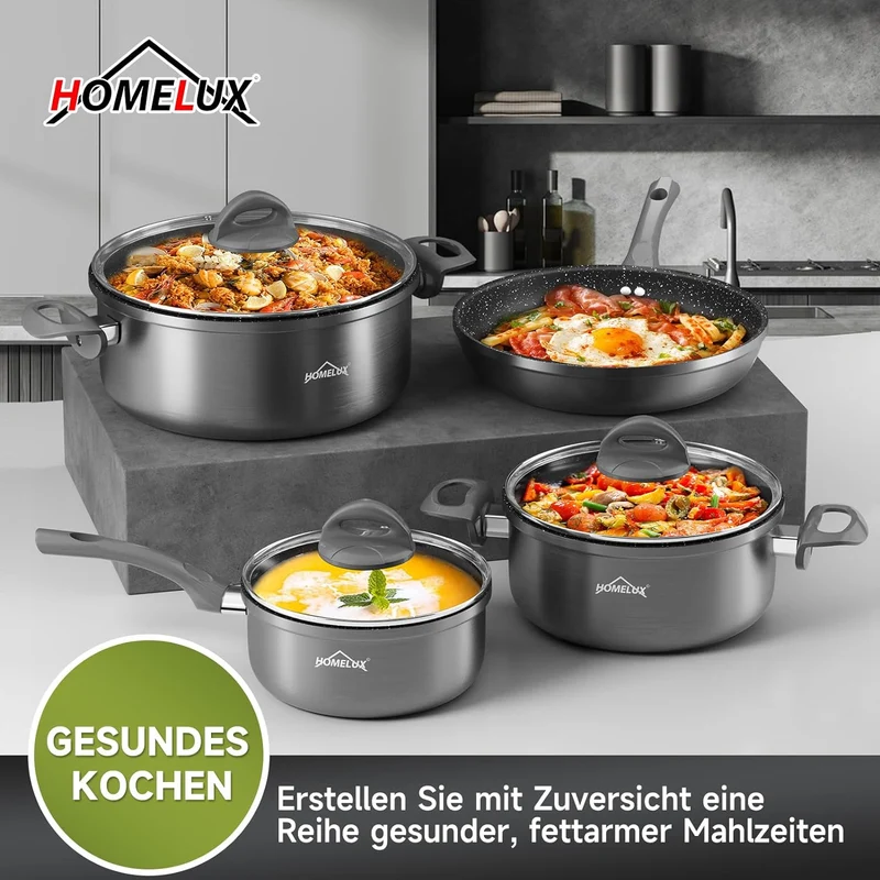 Topfset, HOMELUX Topfset Induktion 7 teilig, Induktions Töpfe Set, Kochtopf-Set, Induktionsgeeignet