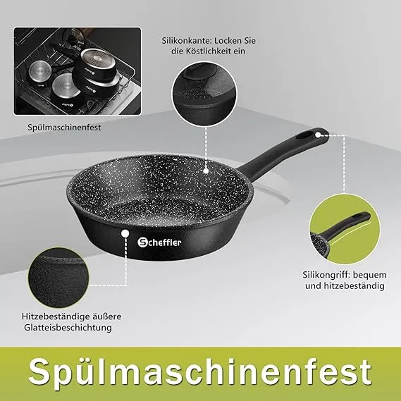 Scheffler 6-tlg Topfset Pfannenset Antihaftbeschichtung Induktions Töpfe Set mit Ultra-Antihaft-Beschichtung und Ergonomischen Griffe für alle Herdarten