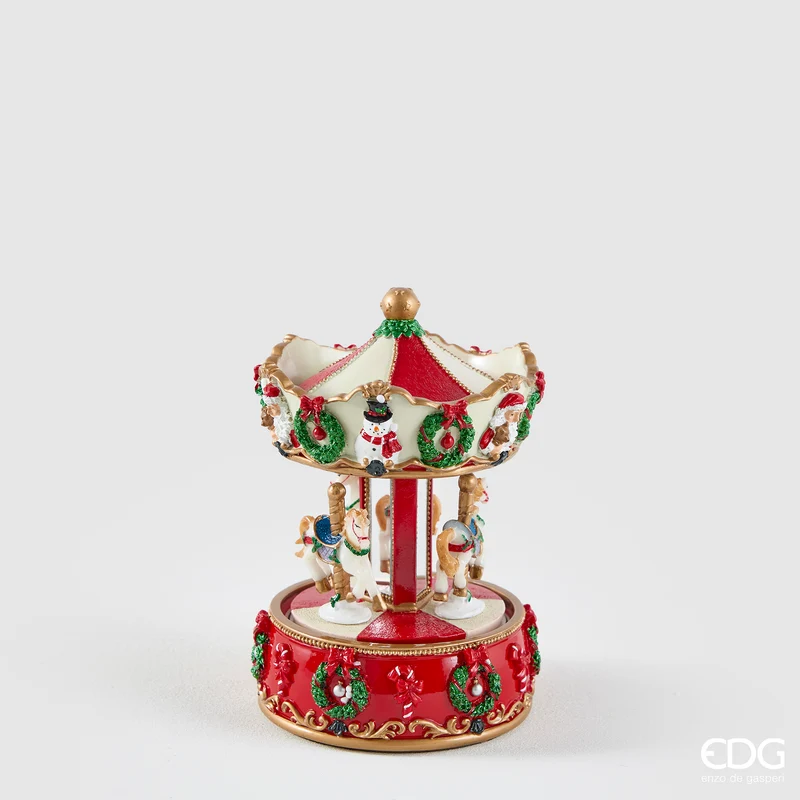 EDG Enzo De Gasperi Carillon Cavallo Giostra H17 cm Bianco e Rosso