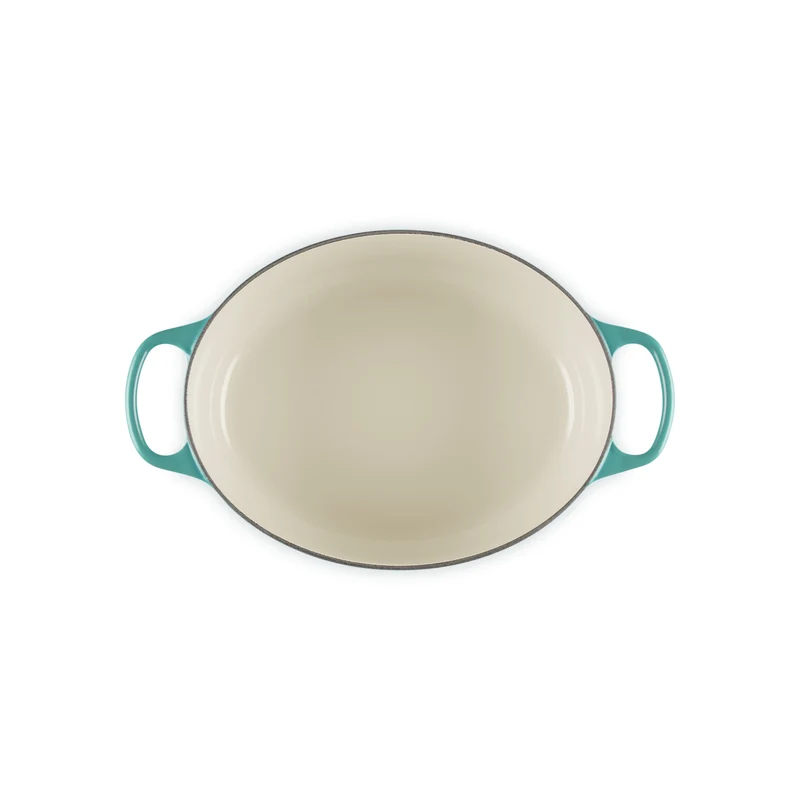 Le Creuset Oval Signature Schmorpfanne „Bleu Riviera“.