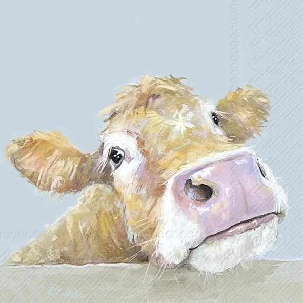 Papierservietten „Cow Bella“ – Kuhmotiv hellblau | 33 × 33 cm