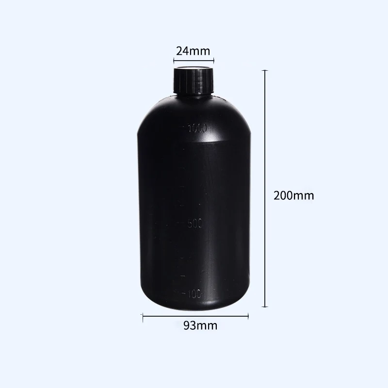 Enghalsflaschen mit Schraubverschluss, Kunststoff HDPE, schwarz, Inhalt 250 ml bis 1.000 ml