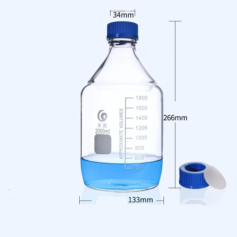 GL45 Schraubflasche, Schraubkappe mit Loch und Septum, Klarglas, 100 ml bis 2000 ml