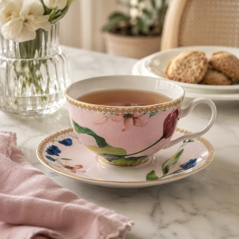 Maxwell & Williams Tazza da Tè in Porcellana Rosa con Piattino