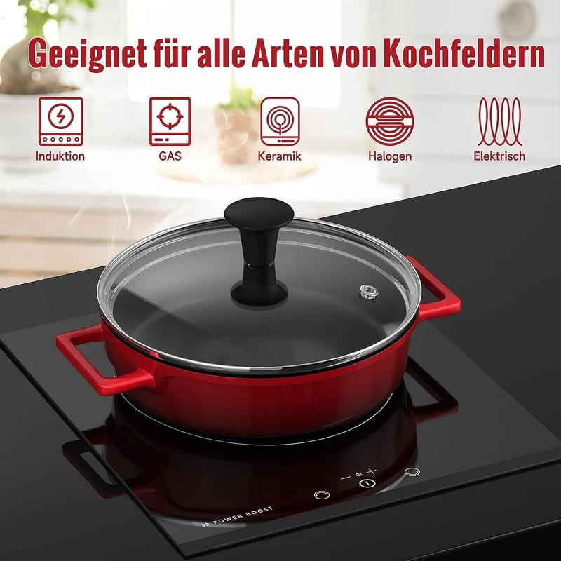 Kochtopf Klein 16 cm Topf Induktion mit Glasdeckel, 800ML Antihaftbeschichteter