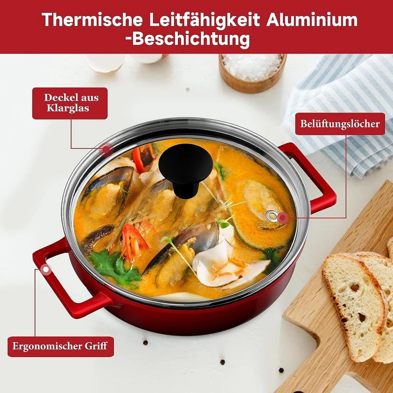 Kochtopf Klein 16 cm Topf Induktion mit Glasdeckel, 800ML Antihaftbeschichteter