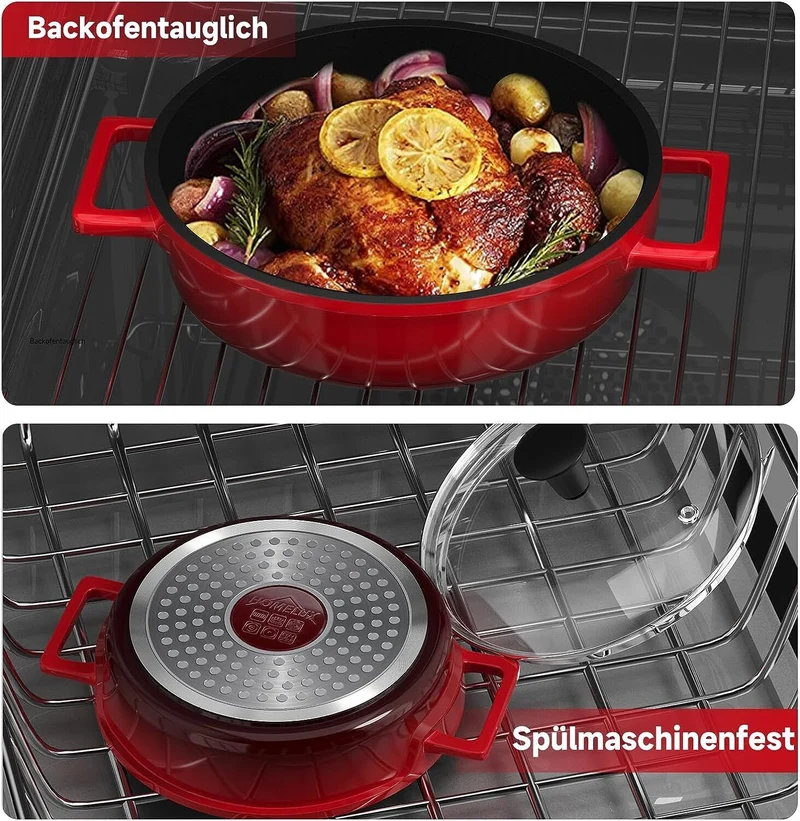 Kochtopf Klein 16 cm Topf Induktion mit Glasdeckel, 800ML Antihaftbeschichteter