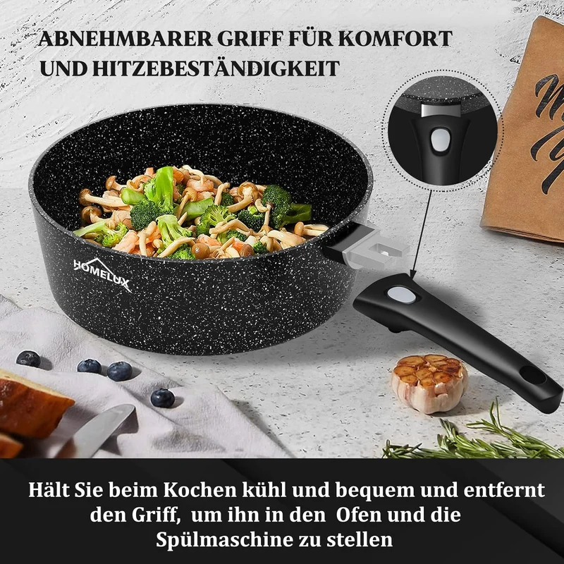 Pfanne Induktion 24cm Hoher Rand Bratpfanne mit Deckel Antihaft Abhnehmbar