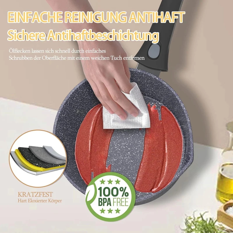 HOMELUX Antihaft-Milchtopf Induktion Kleiner Stieltopf mit Ausguss & abnehmbarem Griff Alu-Stielkasserolle beschichtet