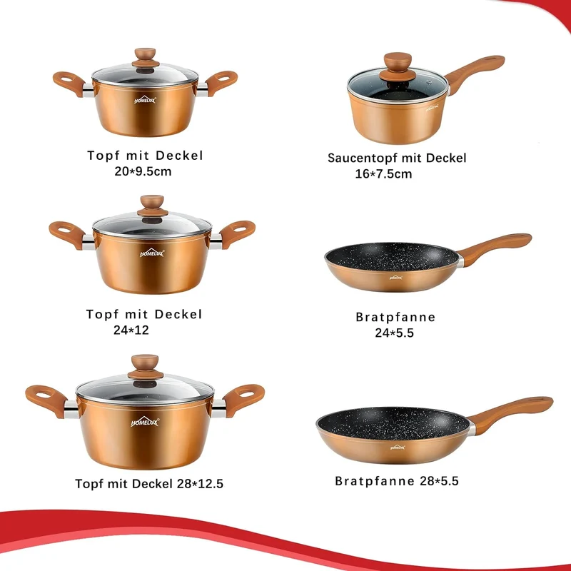 10tlg Induktions-Töpfe Set Homelux KoHerdartenchtopfset aus Aluminiumguss mit Antihaftbeschichtung, inkl. Deckel. PFOA frei, für alle