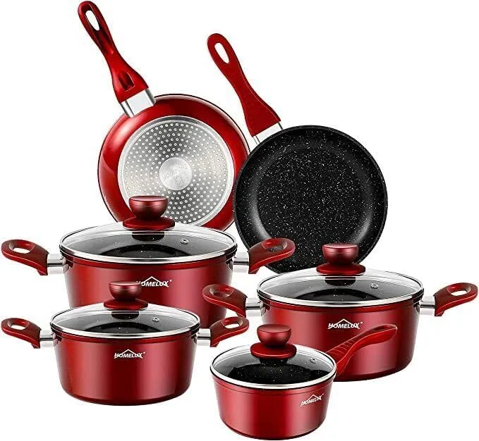 10tlg Induktions-Töpfe Set Homelux KoHerdartenchtopfset aus Aluminiumguss mit Antihaftbeschichtung, inkl. Deckel. PFOA frei, für alle