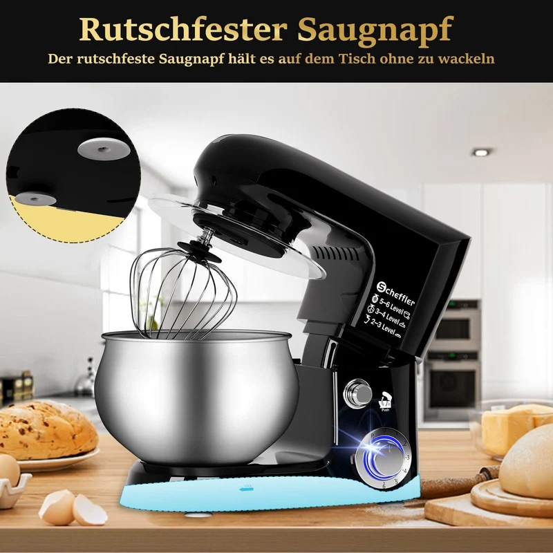 Küchenmaschine 2000W ,5L Edelstahlschüssel Knetmaschine mit 6. Gang, Große Küchenmaschine 5L 2000W Knetmaschine Rührmaschine Rührgerät