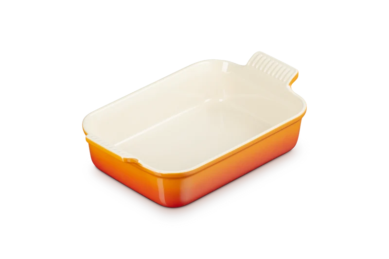 Rechteckige Auflaufform von Le Creuset, Farbe „Orangerot“