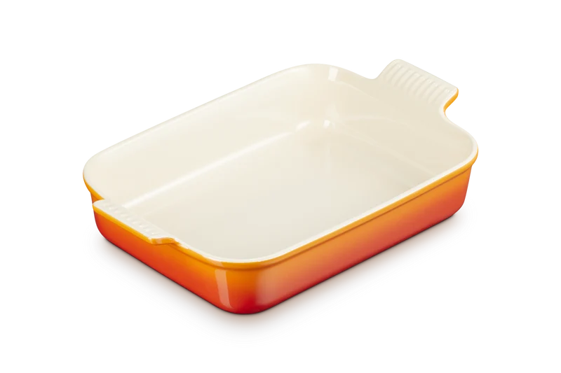 Rechteckige Auflaufform von Le Creuset, Farbe „Orangerot“