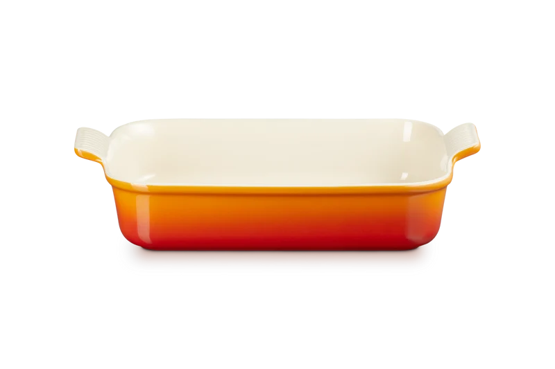 Rechteckige Auflaufform von Le Creuset, Farbe „Orangerot“