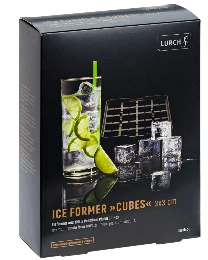 ICE FORMER Würfel 3cm schwarz transparent Eiswürfelform mit Deckel