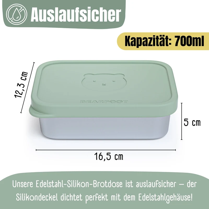 Brotdose Kinder Edelstahl mit Silikoneinsatz - Salbei