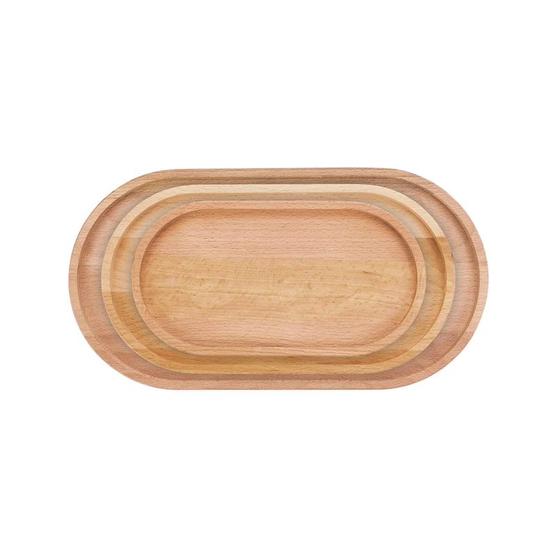 Schüssel- und Teller-Set, 3 Serviertabletts aus reinem Holz, oval (S/M/L)