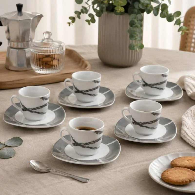 Villa Altachiara Servizio Caffè Sandy Tortora 6 Pezzi con Piattino in Porcellana
